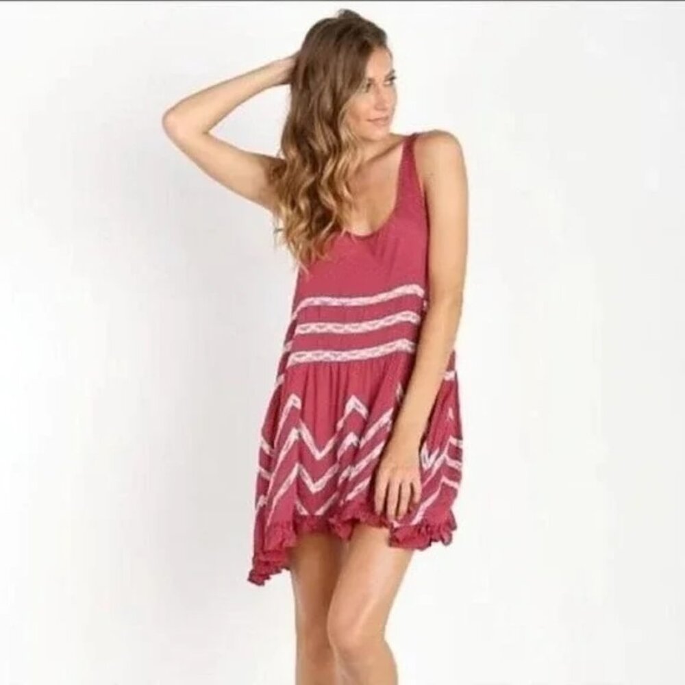 Intimately Free People Voile Lace Trapeze Dress, Raspberry S